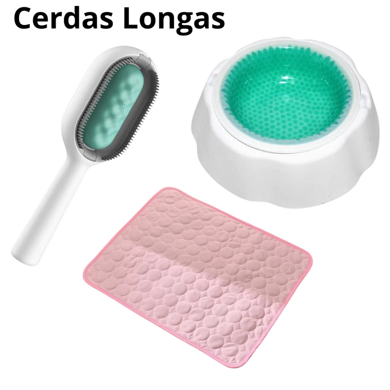 Kit Refrescância Tapete Gelado Médio + Tigela Gelada + Escova Multifuncional para Pets