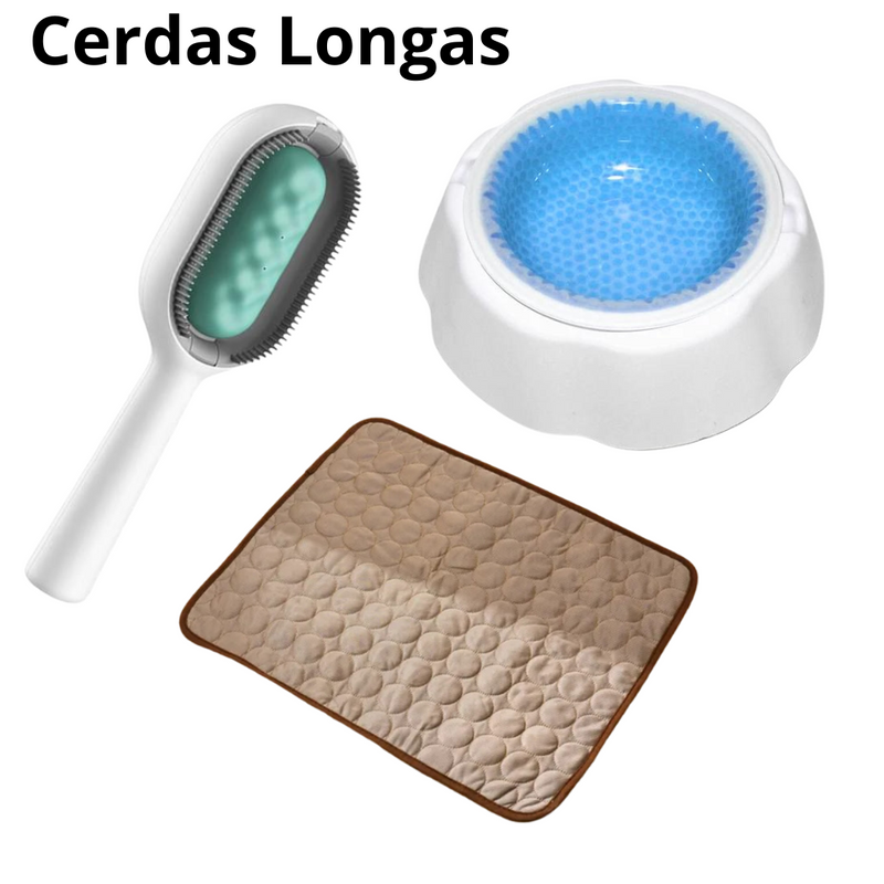 Kit Refrescância Tapete Gelado Médio + Tigela Gelada + Escova Multifuncional para Pets