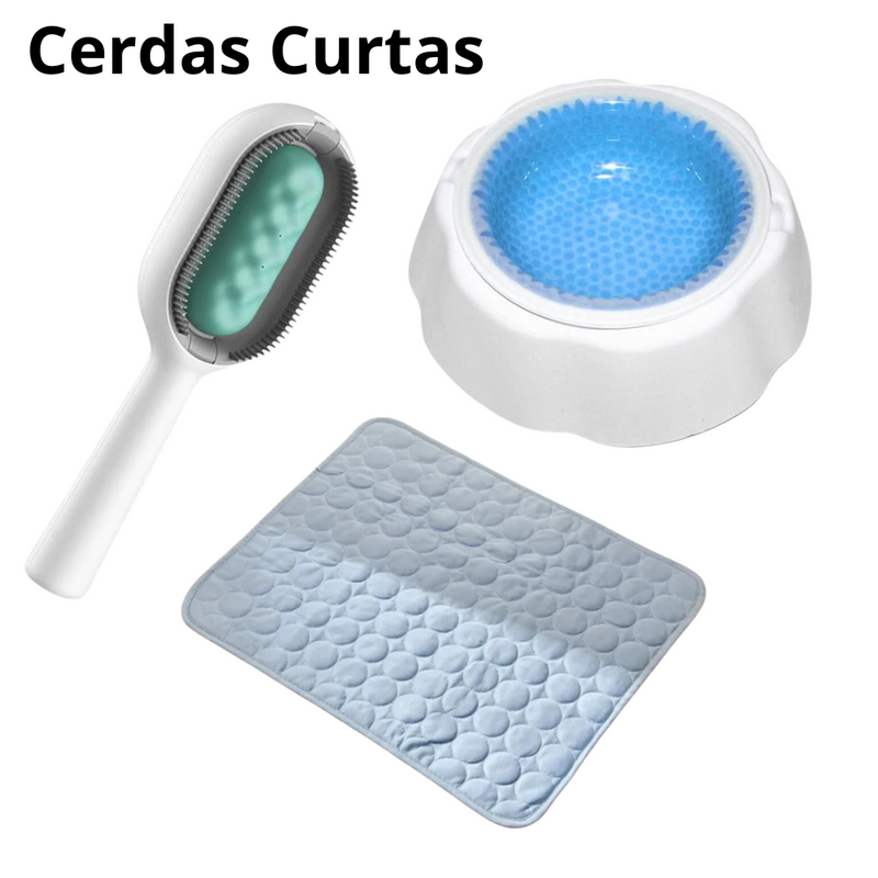 Kit Refrescância Tapete Gelado Médio + Tigela Gelada + Escova Multifuncional para Pets